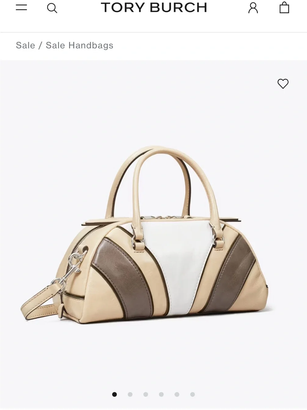 Tory Burch Tricolor Dome Satchel in Cream, White & Taupe
